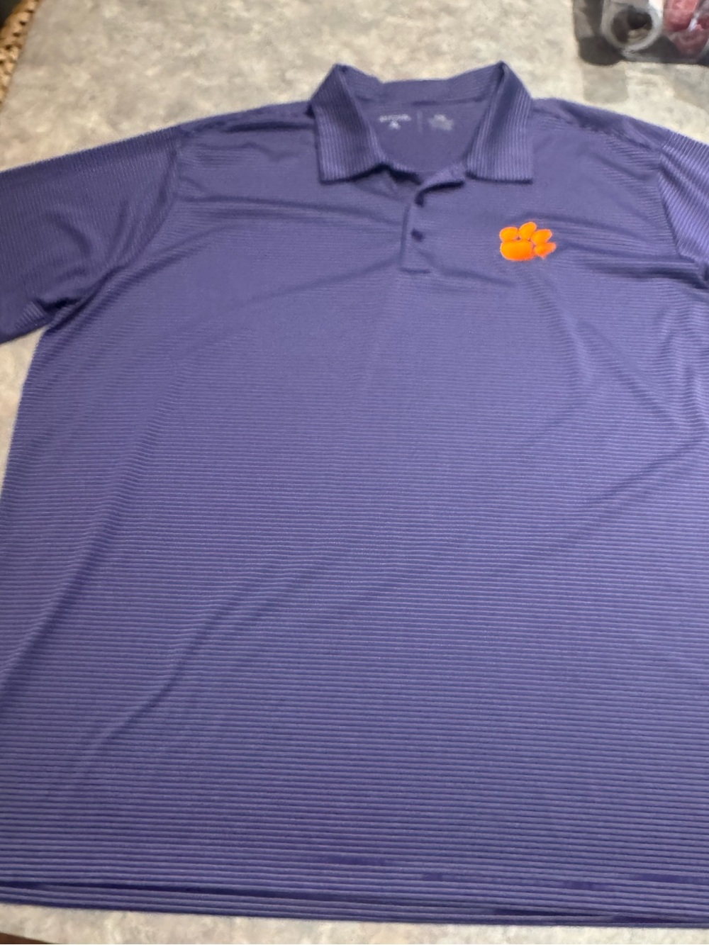 🐅Men’s Antigua Purple Striped Polo Embroidered Paw Clemson Tigers